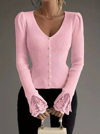 Classic Crew Neck Lace Detail Sweater - Lusomart