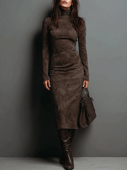 Luxurious Velvet Knee Length Dress with Long Sleeves - Lusomart