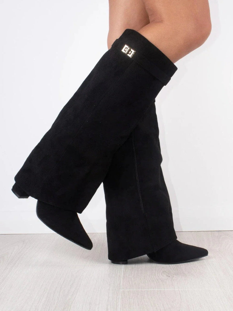 Luxurious Black Suede High Heel Boots for Women - Lusomart