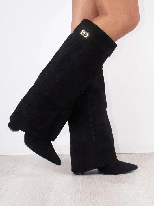 Luxurious Black Suede High Heel Boots for Women - Lusomart