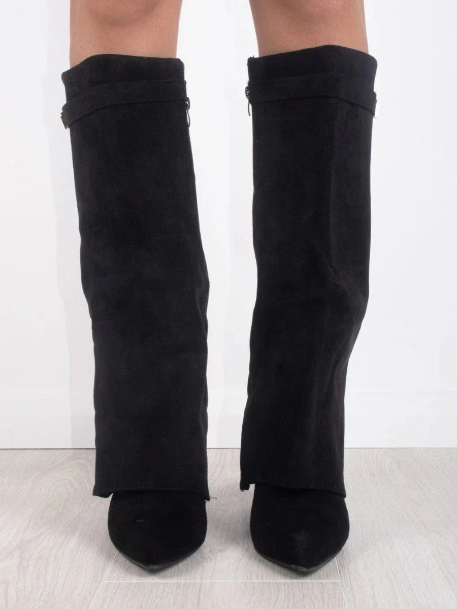 Elegant Women's Black Suede Knee High Boots with Gold Accents – Stylish and Comfortable Footwear 2