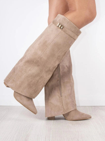 Elegant Women's Black Suede Knee High Boots with Gold Accents – Stylish and Comfortable Footwear 4