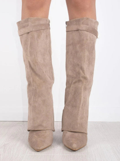 Elegant Women's Black Suede Knee High Boots with Gold Accents – Stylish and Comfortable Footwear 5