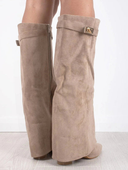 Elegant Women's Black Suede Knee High Boots with Gold Accents – Stylish and Comfortable Footwear 6