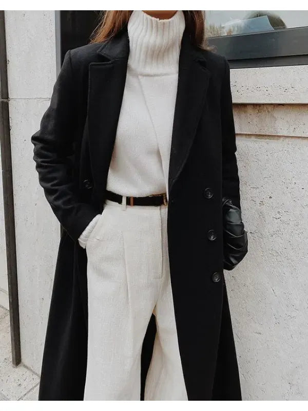 Classic Ladies Long Wool Trench Coat - Lusomart