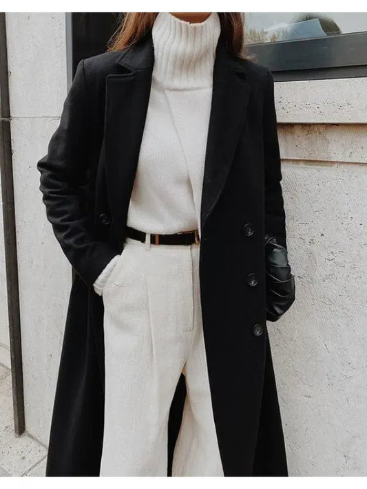 Classic Ladies Long Wool Trench Coat - Lusomart