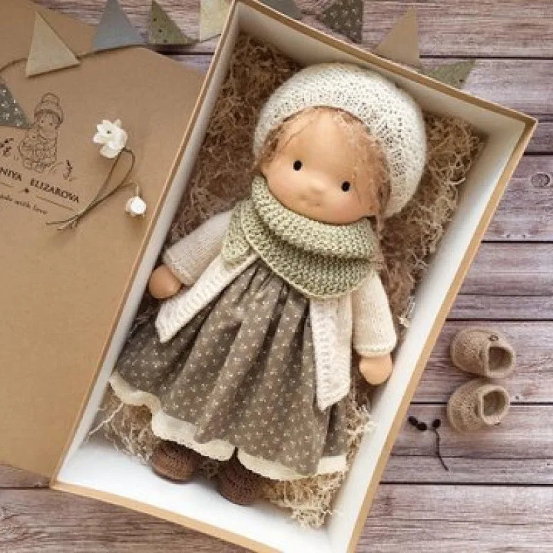Elise | Handmade Waldorf Plush Doll – Soft Cotton Toy with Fabric Box | Sweet & Snuggly | For Children’s Birthday & Daily Fun 12