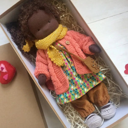 Elise | Handmade Waldorf Plush Doll – Soft Cotton Toy with Fabric Box | Sweet & Snuggly | For Children’s Birthday & Daily Fun 28