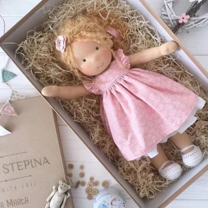 Elise | Handmade Waldorf Plush Doll – Soft Cotton Toy with Fabric Box | Sweet & Snuggly | For Children’s Birthday & Daily Fun 35