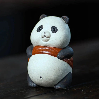 Authentic purple sand clay panda tea pet ornament compact size perfect for desk or tea tray