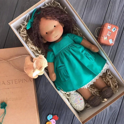 Emma | Handmade Cotton Plush Doll – Waldorf Soft Toy with Fabric Box | Adorable & Cuddly | For Kids’ Birthday & Everyday Fun 1