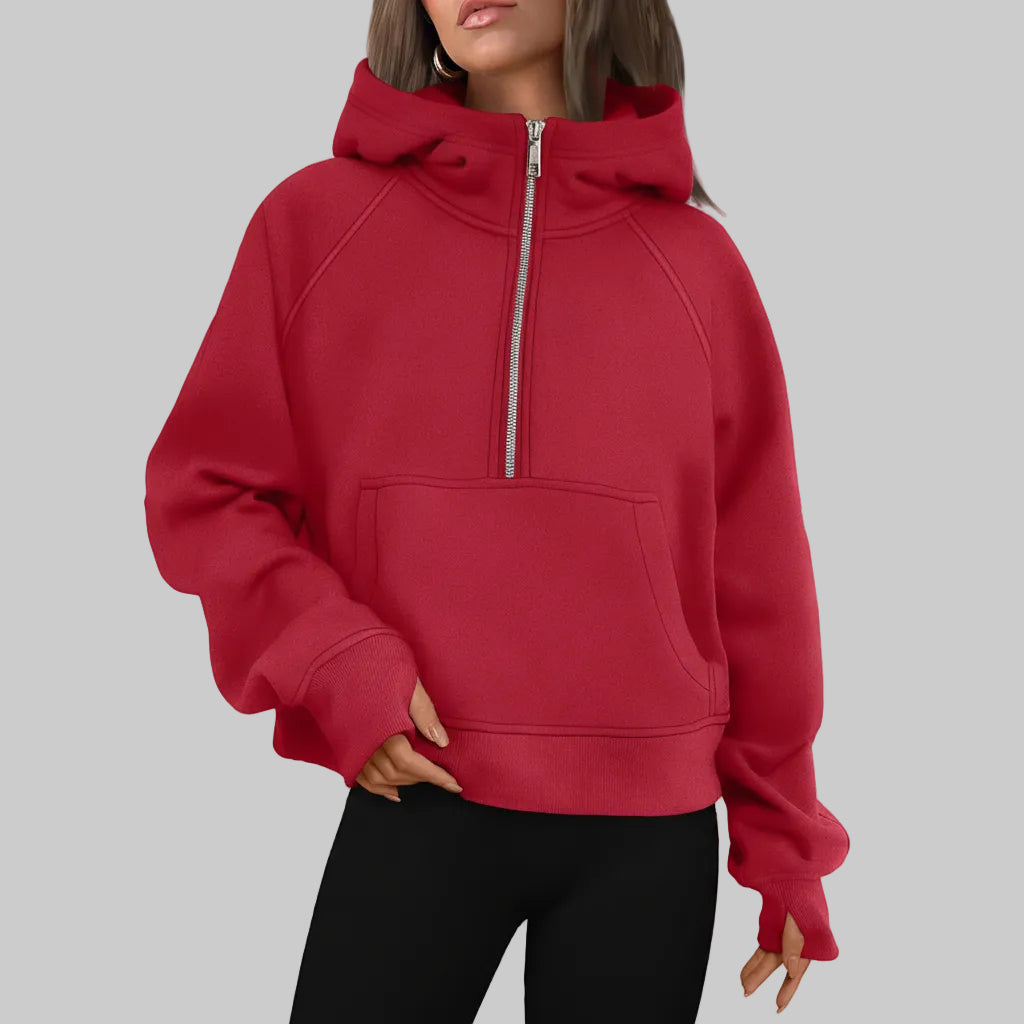 Soft Women's Fleece Pullover Half Zip Crop Top