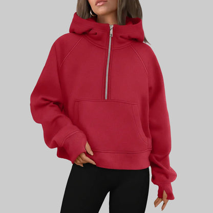 Soft Women's Fleece Pullover Half Zip Crop Top
