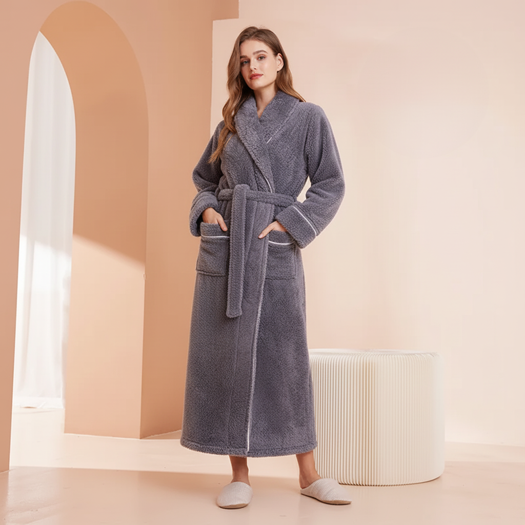 Cozy Plush Long Sleeve Bath Robe