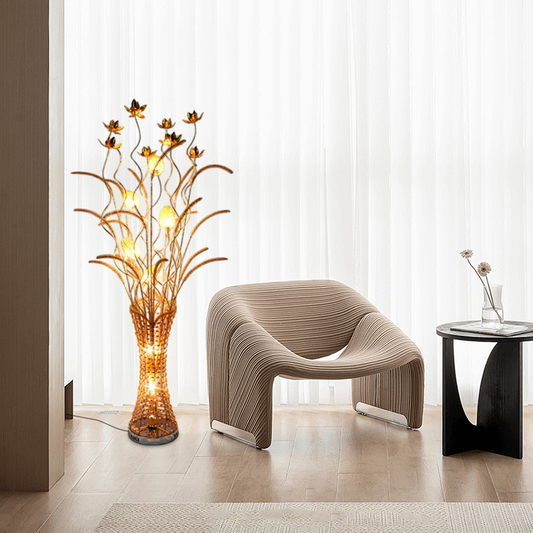 Luxury Rose Gold Tall Floor Lamp with Curved Arm - Lusomart
