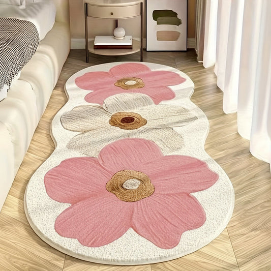 Plush Floral Shaggy Bedroom Area Rug Mat - Lusomart