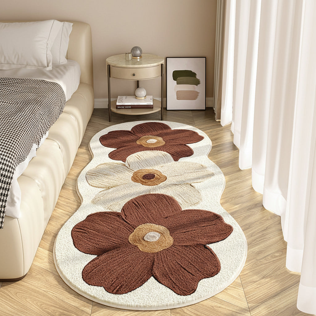 Plush Floral Shaggy Bedroom Area Rug Mat