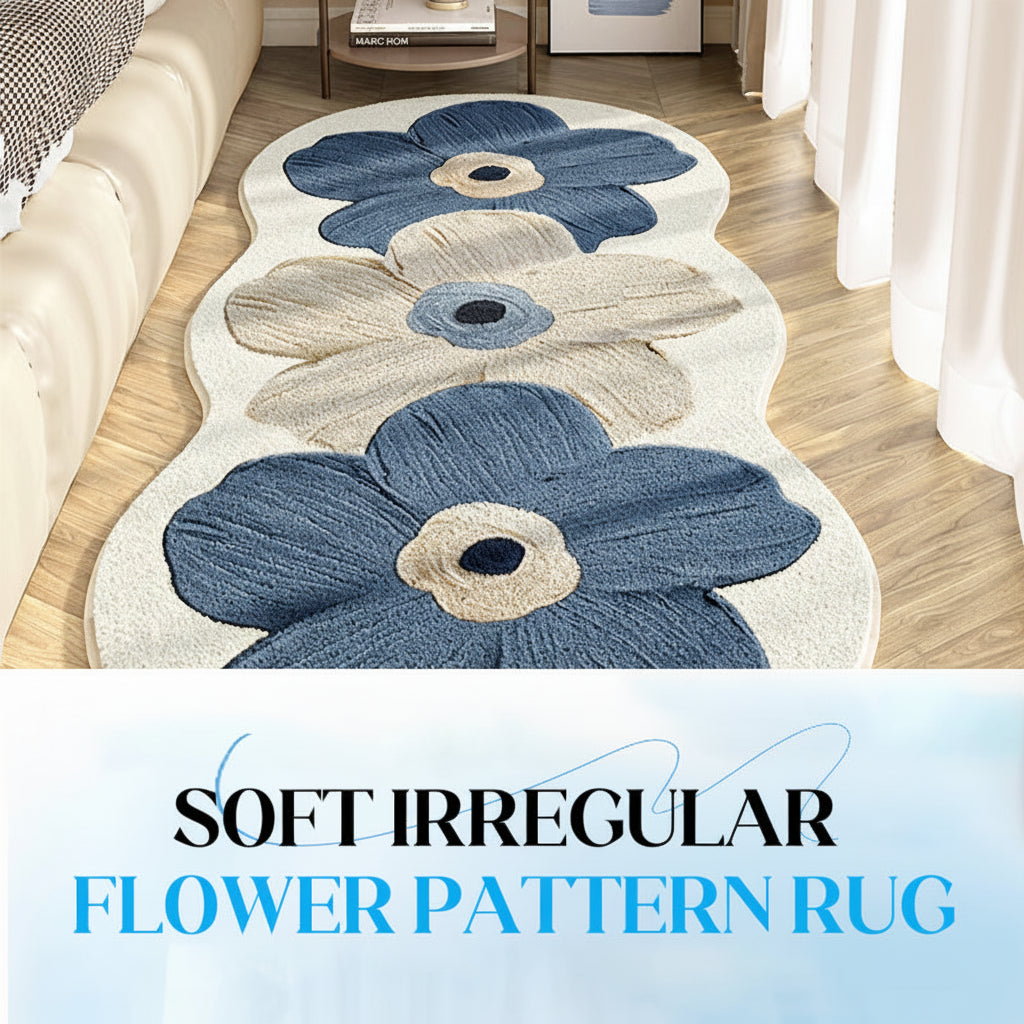 Plush Floral Shaggy Bedroom Area Rug Mat