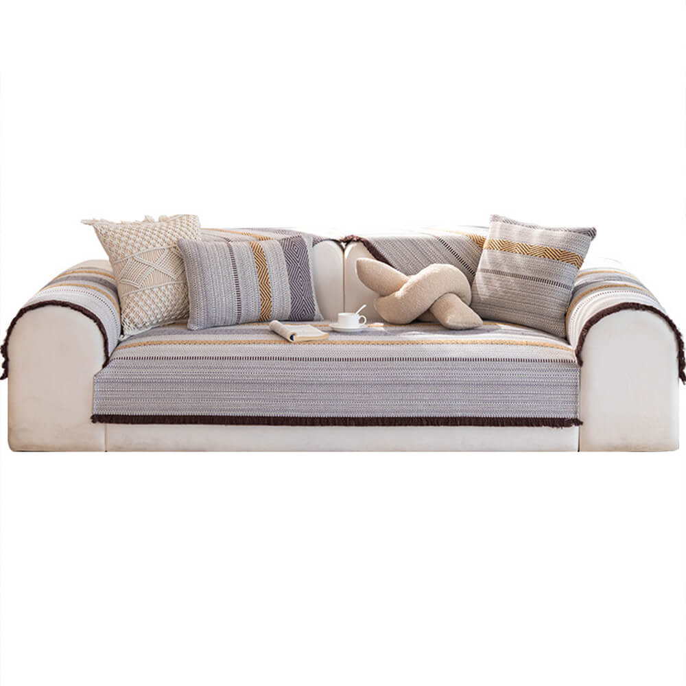 Soft Grey Cotton Sofa Slipcover 3-Seater Protector