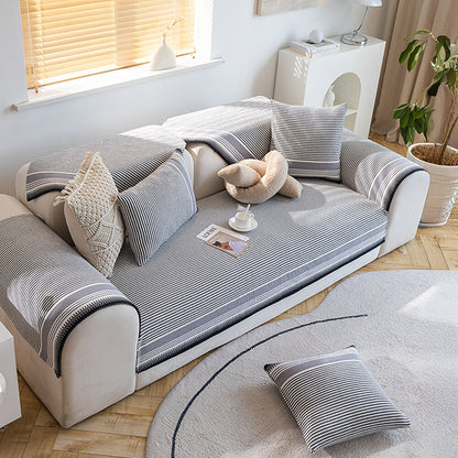 Soft Grey Cotton Sofa Slipcover 3-Seater Protector