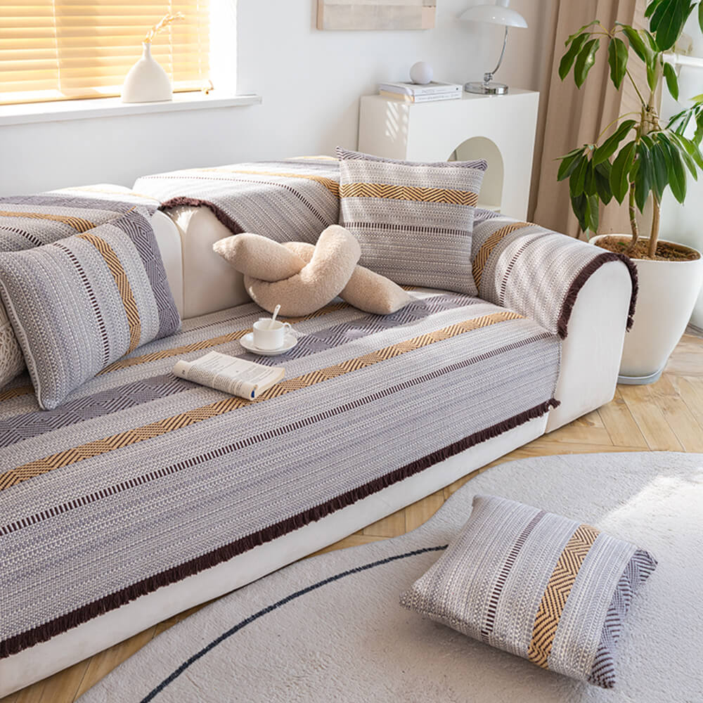 Soft Grey Cotton Sofa Slipcover 3-Seater Protector