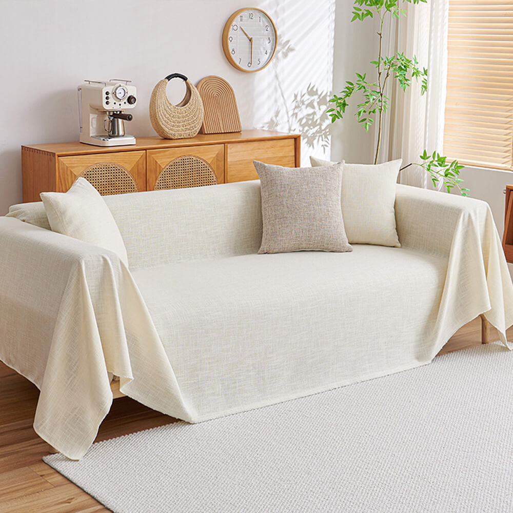 Simple Natural Fiber Fringed Sofa Slipcover Large Size
