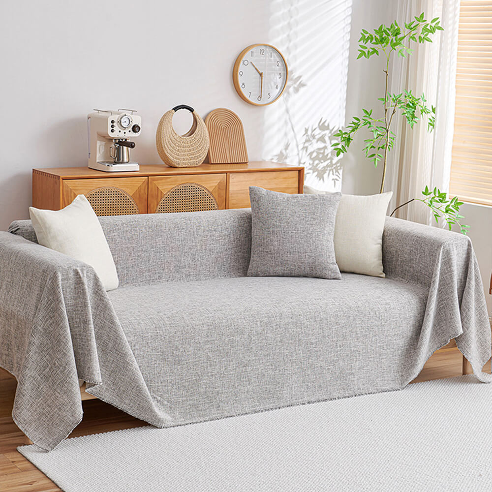 Simple Natural Fiber Fringed Sofa Slipcover Large Size