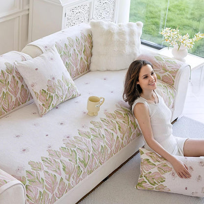 Soft Floral Pattern Sofa Slipcover