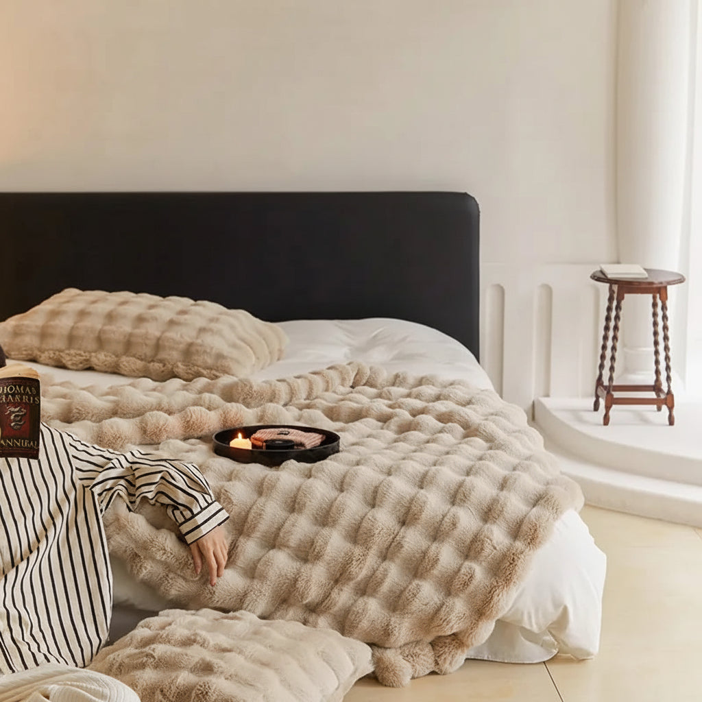 Plush Faux Fur Soft Blanket for Sofa Bed