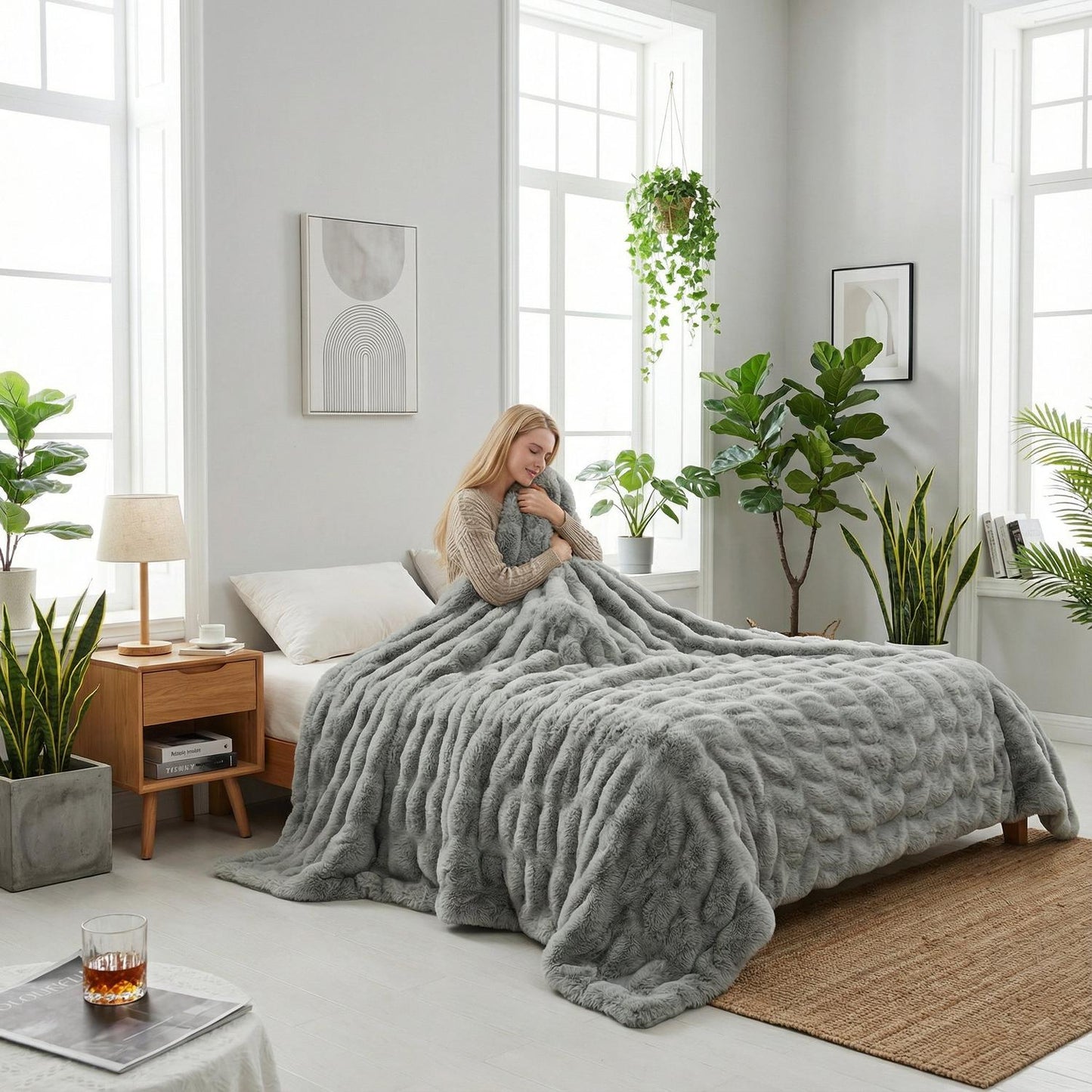 Soft Plush Rabbit Fleece Throw Blanket