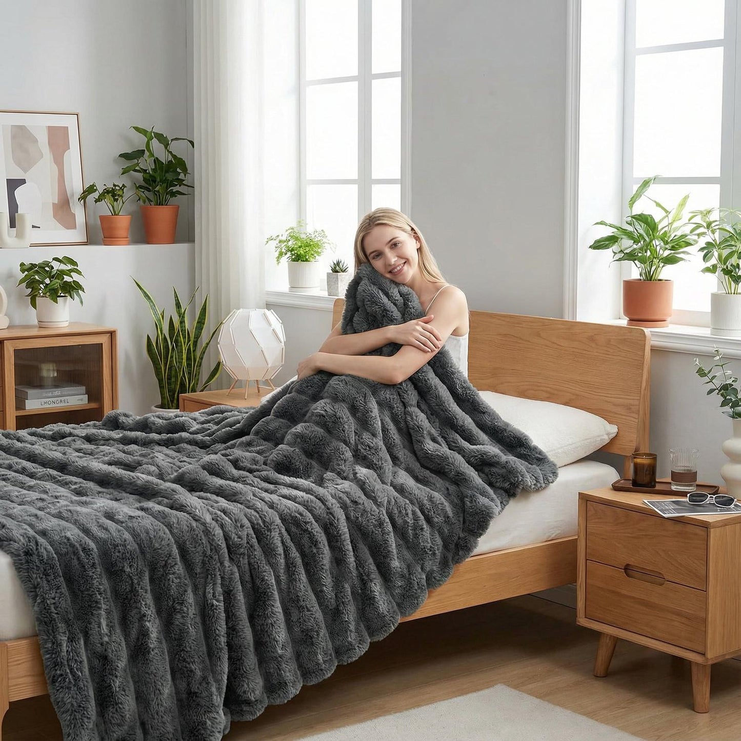 Soft Plush Rabbit Fleece Throw Blanket