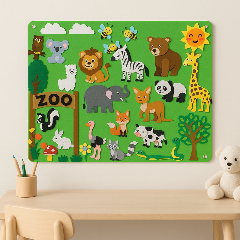 Felt Scene – Set of felt plates with movable animal motif and background layout 1