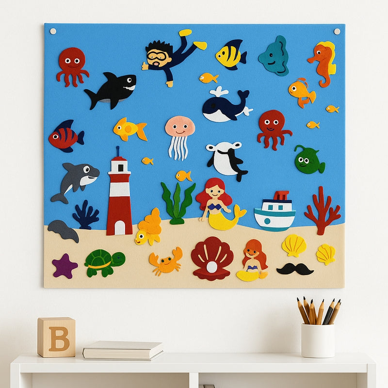 Felt Scene – Set of felt plates with movable animal motif and background layout 2