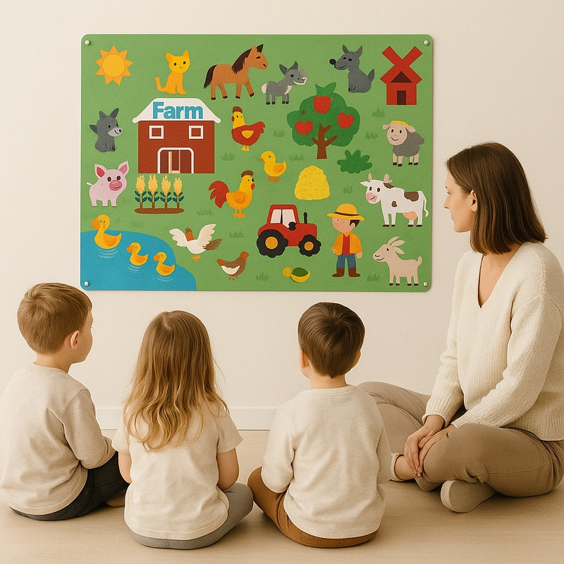 Felt Scene – Set of felt plates with movable animal motif and background layout 6
