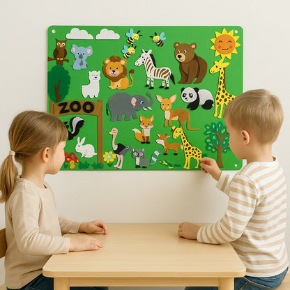 Felt Scene – Set of felt plates with movable animal motif and background layout 8