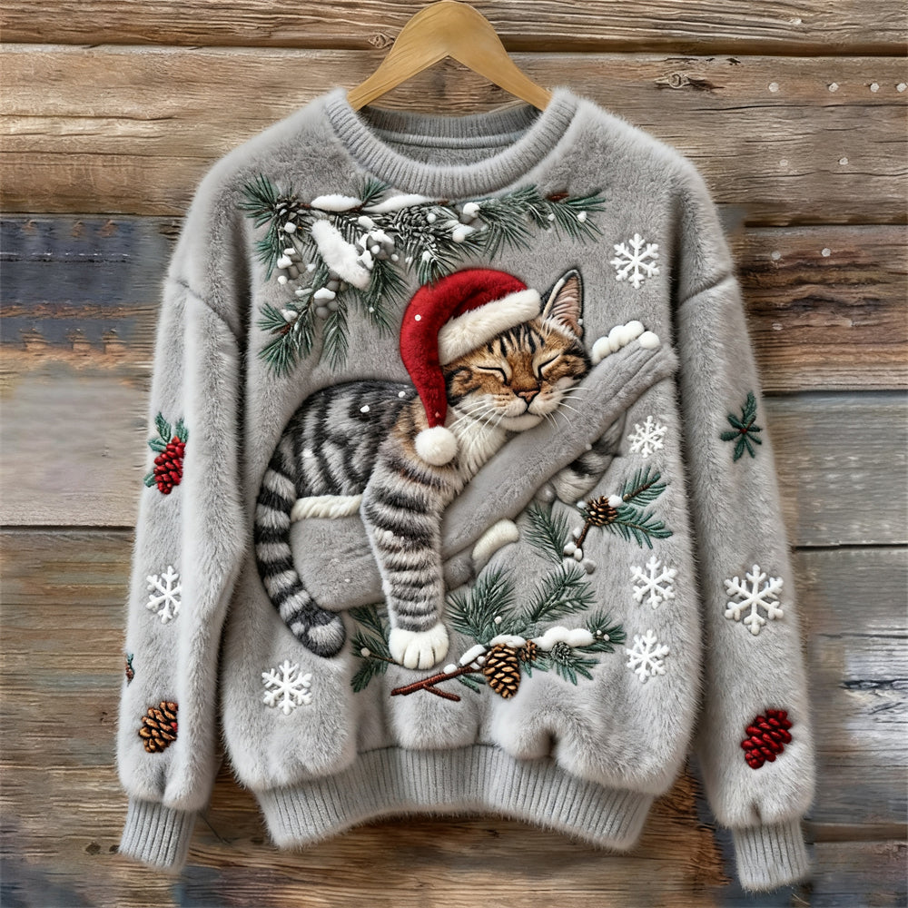 Fun Holiday Cat Sweater with 3D Design - Lusomart
