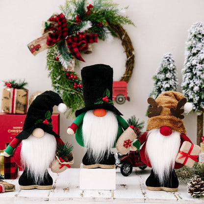 Seasonal gnome figurine with whimsical design and soft exterior for entry table