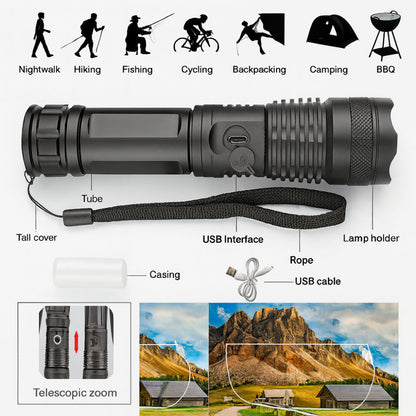 Portable Power LED Torch Waterproof Flashlight