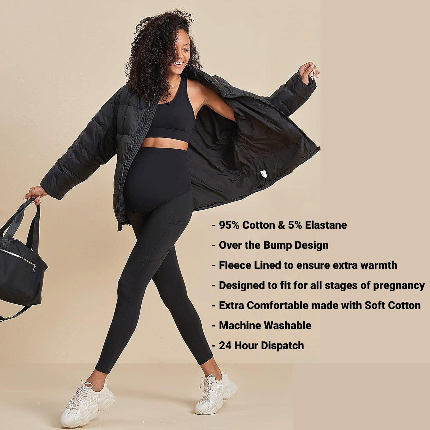 Fleece Lined Maternity Leggings - Mom Thick Leggings Soft Warm Full Length Cotton Pregnancy Pants 3
