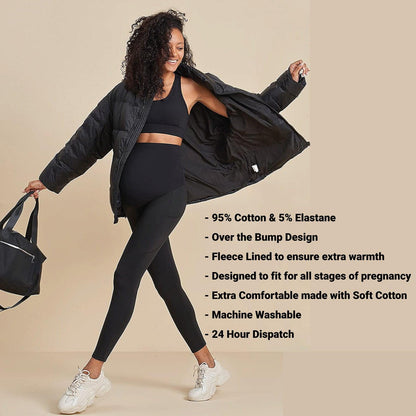 Fleece Lined Maternity Leggings - Mom Thick Leggings Soft Warm Full Length Cotton Pregnancy Pants 3