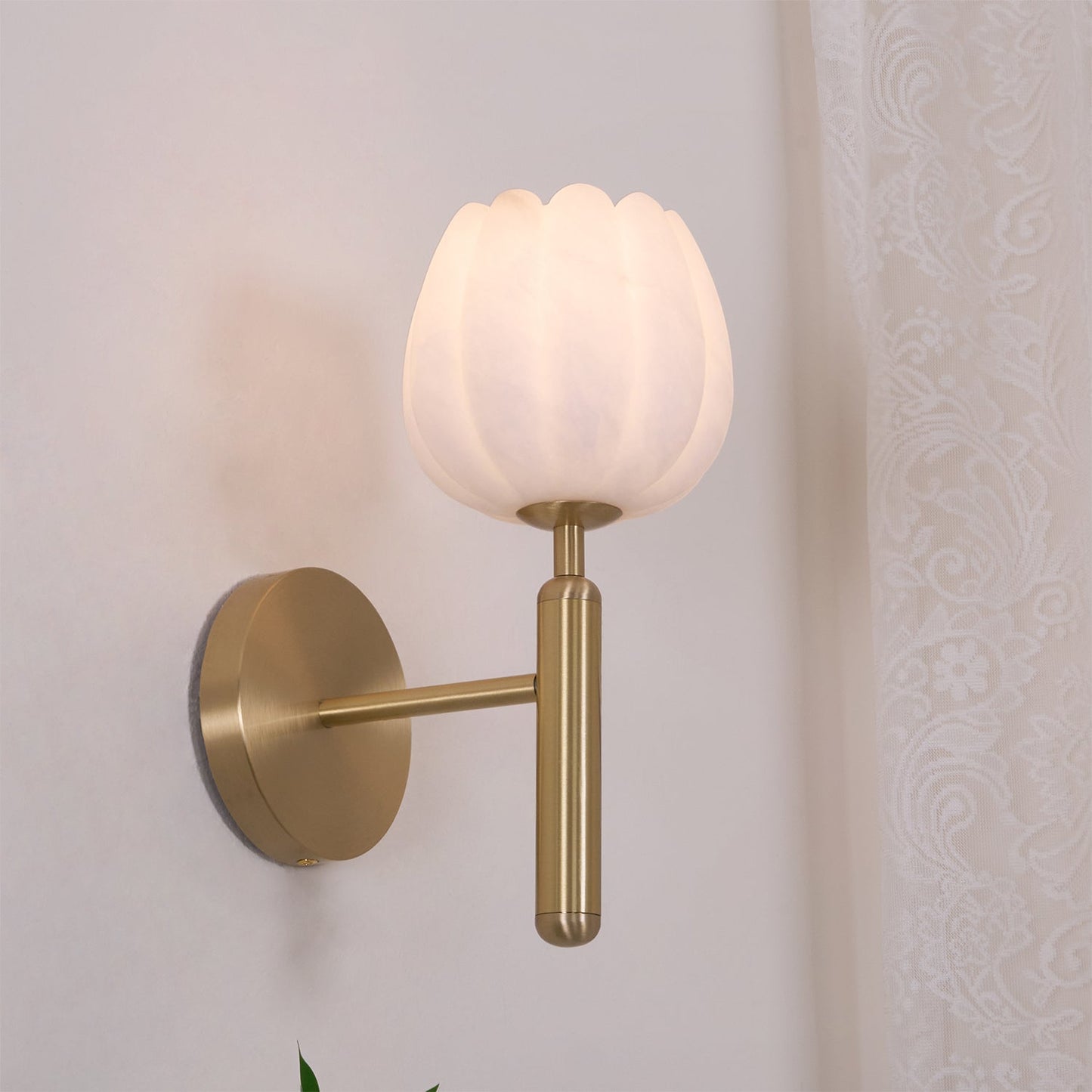 FloraGlow | Elegant Brass Alabaster Wall Sconce Lighting for Modern Interiors 4