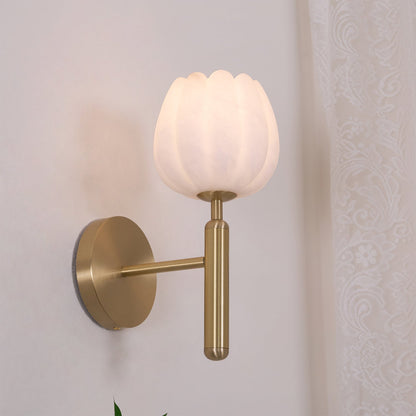 FloraGlow | Elegant Brass Alabaster Wall Sconce Lighting for Modern Interiors 4