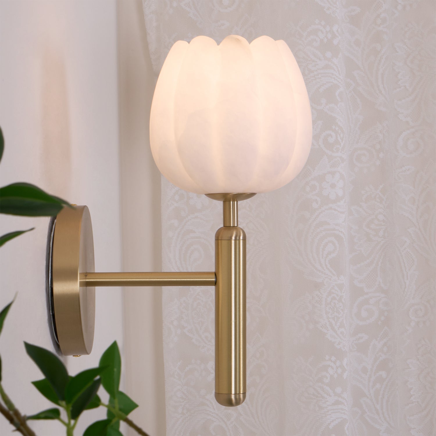 FloraGlow | Elegant Brass Alabaster Wall Sconce Lighting for Modern Interiors 6
