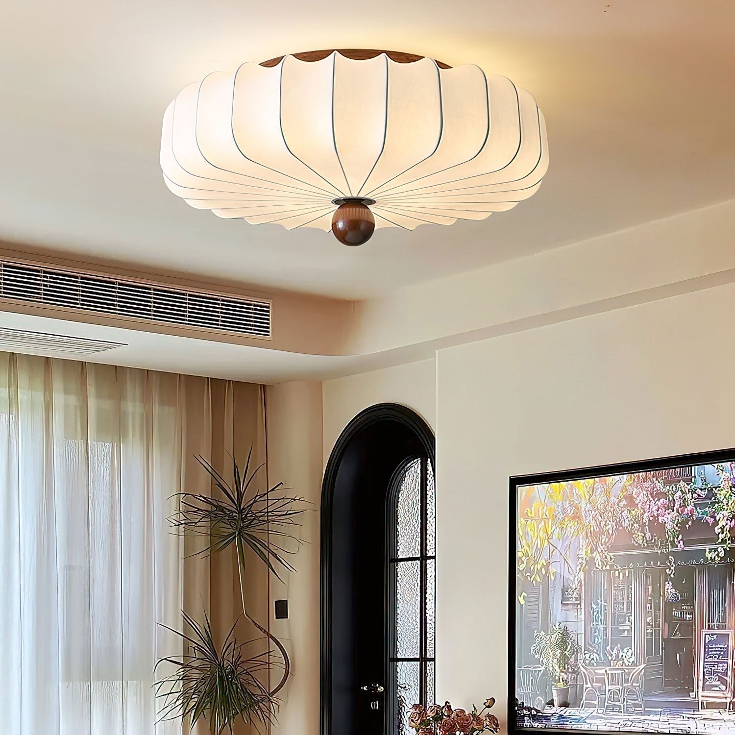 Floralis | Elegant Wavy LED Ceiling Light Fixture with Wooden Accent 2