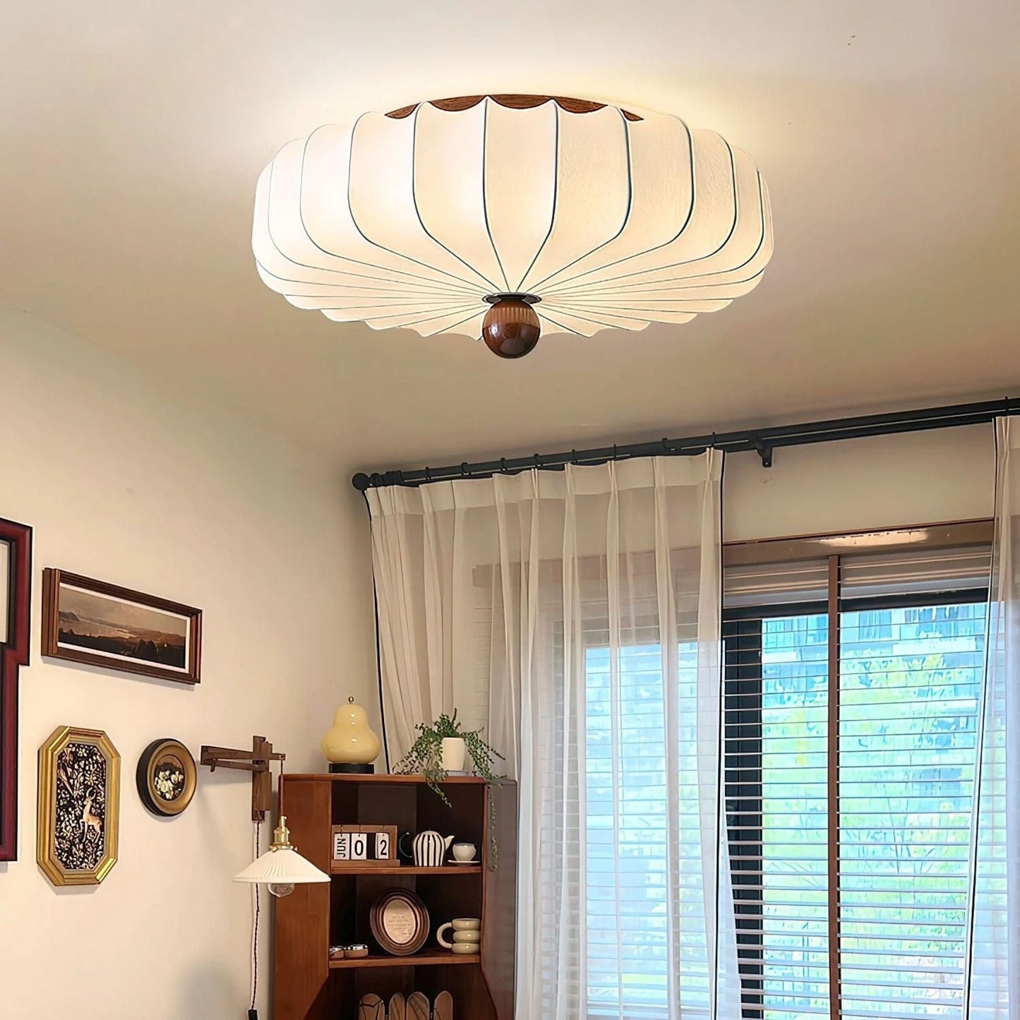 Floralis | Elegant Wavy LED Ceiling Light Fixture with Wooden Accent 5