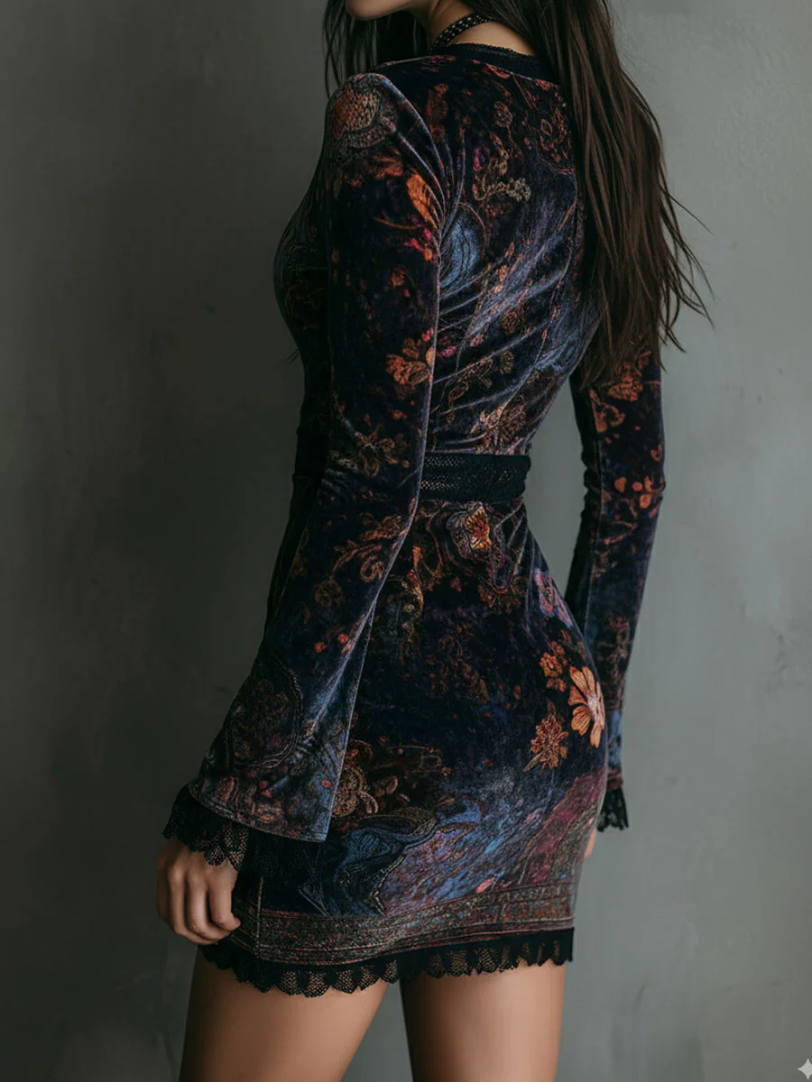 Florance | Women's Velvet Dress with Lace Neckline – Elegant Mini Dress for Irresistible Femininity 2