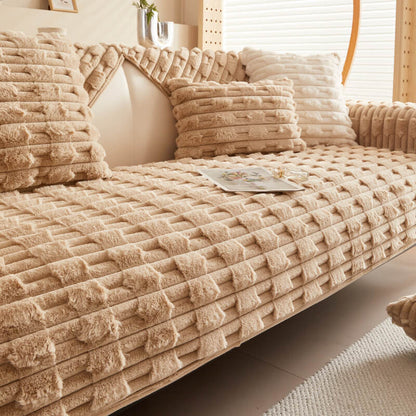 Soft Fleece Striped Sofa Slipcover - Anti-Slip Couch Cover