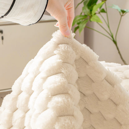Soft Fleece Striped Sofa Slipcover - Anti-Slip Couch Cover