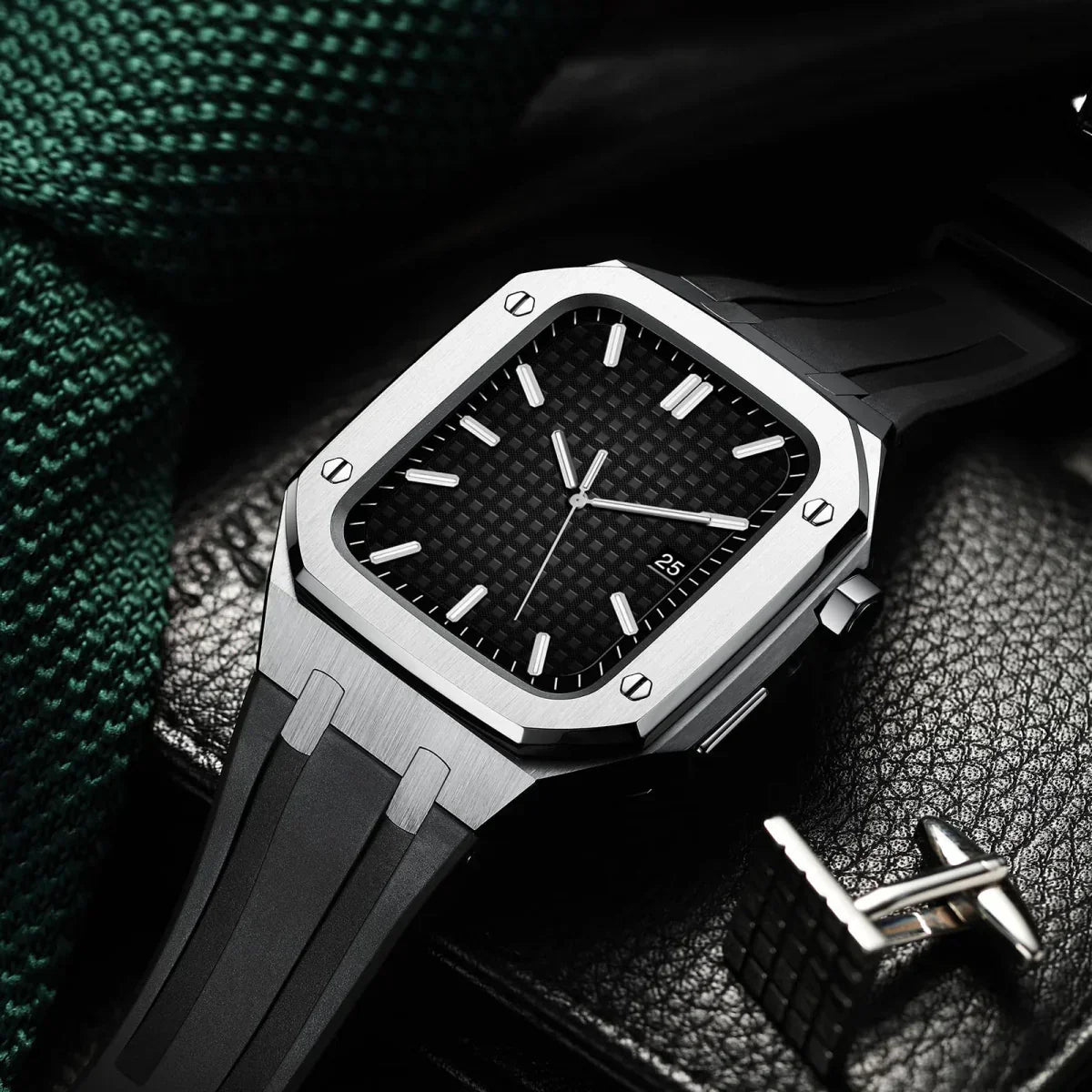 Durable Silicone and Stainless Steel Apple Watch Case