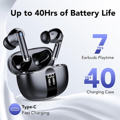 Wireless Bluetooth Earbuds, Long Lasting 52H Battery Life